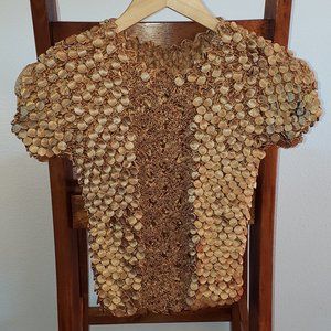 Gingerbread Crinkle Bubble Top Blouse